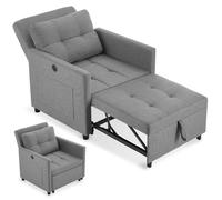 Fauteuil-lit - TECTAKE - Fauteuil-lit 3 en 1, TOYAMA, Dossier réglable en 6 positions, Capacité de charge 150 kg - Gris