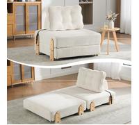 Fauteuil-lit - ZEVKOR - Convertible 1 place - Velours côtelé beige - Lit 90x170 cm - Style scandinave