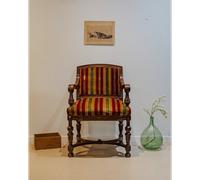Fauteuil louis xiii en bois et tissu à rayures n°929