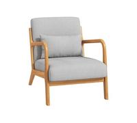 Fauteuil lounge - 3 coussins inclus - assise profonde - accoudoirs - structure bois hévéa - aspect lin gris