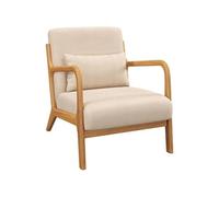 HomCom Fauteuil lounge de salon – Cadre bois massif, assise profonde, accoudoirs, 3 coussins – Beige