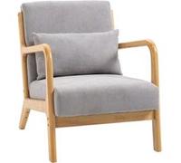 Fauteuil lounge - 3 coussins inclus - assise profonde - accoudoirs - structure bois hévéa - aspect velours gris