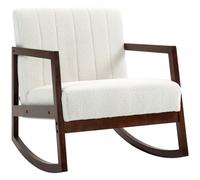 Fauteuil Lounge À Bascule Bois Hévéa Effet Laine Bouclée Crème Beige