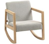 Fauteuil Lounge À Bascule Bois Hévéa Revêtement Effet Peau De Mouton Polyester Gris Gris