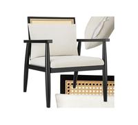 tectake® Fauteuil Relax Fauteuil Salon Confortable en Bois Massif & Cannage, avec Coussins & Accoudoirs pour Salle à Manger, Salon, Chambre, Chaise Bureau, Allaitement, TV