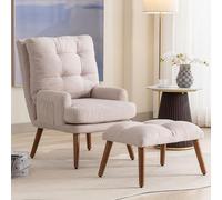 Fauteuil lounge avec repose-pieds - Dossier réglable - 5 niveaux - Inclinable - Chaise de relaxation - Accoudoirs - Poche latérale - Espace de rangement - Pieds en bois massif - Rembourrage en mousse