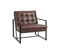 Fauteuil lounge Chesterfield assise dossier capitonnés structure métal noir revêtement synthétique chocolat