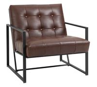 Fauteuil lounge Chesterfield capitonné métal noir PU chocolat
