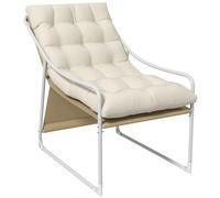Fauteuil Lounge De Jardin Coussin Acier Polyester Blanc Beige Crème Beige