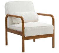 Fauteuil de salon - HOMCOM -en tissu bouclette - coussin et cadre en bois d'hévéa - pour chambre, salon, salle à manger - blanc
