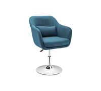 HOMCOM Fauteuil de Salon Chaise Relax Fauteuil de Chambre Grand Confort - Coussins lombaires Hauteur réglable pivotant 360° piètement en métal chromé - Bleu Canard