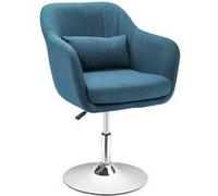 HOMCOM Fauteuil Lounge Design Grand Confort Coussins lombaires Hauteur réglable pivotant 360° piètement métal chromé Lin Bleu Canard