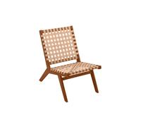 Fauteuil lounge en bois massif et sangles beiges LUCEA