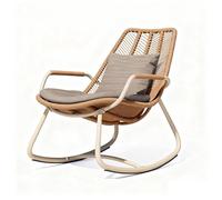 Fauteuil lounge en rotin, fauteuil à assise profonde, facile à nettoyer, livré avec 1 coussin d'assise et 1 coussin de dossier, convient aux terrasses intérieures et extérieures.(golden,67*97*91C