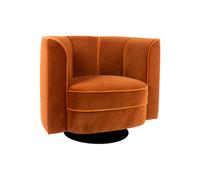 Fauteuil lounge en velours polyester orange, pivotant, cadre contreplaqué, pied en fer laqué noir - Dutchbone, Fleur - 86x74x76 cm