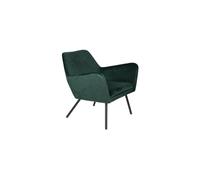 Fauteuil lounge en velours vert, coussin d'assise amovible, pieds métal noir, accoudoirs évasés - White Label, Dion - 76x80x78 cm
