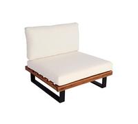 Fauteuil lounge HWC-H54 bois acacia certifié MVG marron rembourrage blanc crème