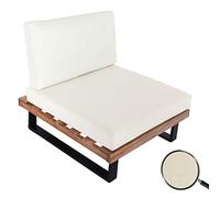 Fauteuil Lounge HWC-H54, Fauteuil de Jardin, Spun Poly Acacia Bois certifié MVG Aluminium - Marron Clair, Rembourrage Blanc crème