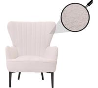 Fauteuil lounge HWC-K37, fauteuil cocktail/à oreilles chaise rembourrée rétro vintage tissu bouclé (600g/m²) Öko-Tex ~ blanc