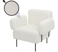 Fauteuil lounge MENDLER HWC-L83b Bouclé textile métal crème-blanc Blanc G