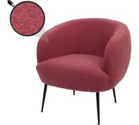Fauteuil lounge HWC-O37, fauteuil cocktail/club fauteuil rembourré, tissu/textile bouclé (330g/m²) métal MVG ~ pourpre-rouge
