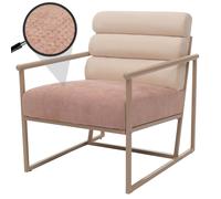 Fauteuil lounge HWC-O38, fauteuil cocktail/fauteuil rembourré fauteuil club, tissu/textile (420 g/m²) métal MVG beige, rembourrage rose Rose