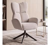 Fauteuil lounge HWC-Q54, fauteuil cocktail/rembourré/relax, fauteuil lounge pivotant, structure métallique, velours (320 g/m²) crème