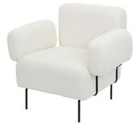 Fauteuil lounge HWC-L83b Bouclé textile métal crème-blanc