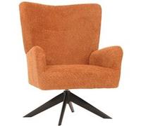Mendler Fauteuil lounge HWC-N65 – pivotant rembourré tissu chenille métal terracotta
