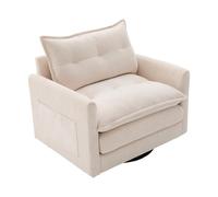 Fauteuil lounge pivotant à 360°, coussin d'assise unique, coussin moderne en mousse à mémoire de forme, poche latérale, base rotative en métal, rotation silencieuse, chaise de relaxation, salon