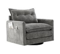 Fauteuil lounge pivotant à 360°, coussin d'assise unique, coussin moderne en mousse à mémoire de forme, poche latérale, base rotative en métal, rotation silencieuse, chaise de relaxation, salon