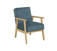 HOMCOM Fauteuil Salon, Fauteuil 1 Place, Style Moderne du Milieu du siècle, Tissu en Velours côtelé, Structure en Bois Massif, pour Salon, Chambre à Coucher, Salle d'étude, Bleu