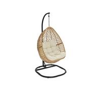 IDMarket – Fauteuil suspendu Lune ajouré effet rotin avec coussin écru