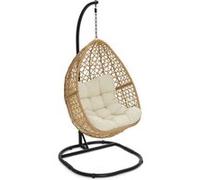 Fauteuil lune suspendu ajouré effet rotin avec coussin écru G