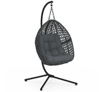 IDMarket - Fauteuil lune suspendu ajouré effet rotin avec coussin gris