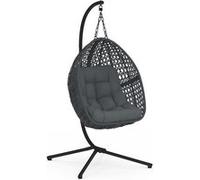 IDMarket - Fauteuil lune suspendu ajouré effet rotin avec coussin gris