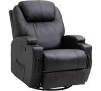 HOMCOM Fauteuil de Massage inclinable, Bascule et pivotant à 360°, Fauteuil de Relaxation, Dossier et Repose-Pieds réglable manuellement, télécommande, Porte-gobelets et Poches latérales, Noir