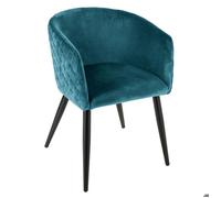 Atmosphera Fauteuil Marlo – velours bleu canard, pieds en métal noir