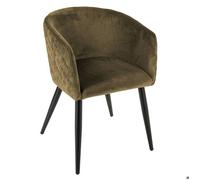 Atmosphera - Fauteuil Marlo Vert Kaki - L 56 x P 56 x H 76 cm - Velours Matelassé, Pieds en Acier - pour Salon, Bureau, Chambre