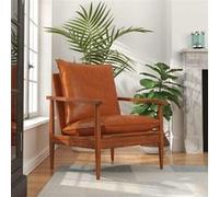 Fauteuil Marron Cuir véritable avec bois d acacia Brun G