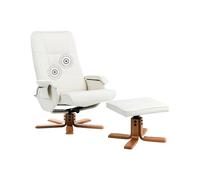 Fauteuil Massant avec Fonction Chauffage et Repose-pied en Cuir PU Beige Relaxpr