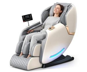 Fauteuil Massant Électrique Corps Entier avec Rail SL Mode Gravité Zéro, Thermothérapie à l'Armoise Orientale et Massage Shiatsu Intelligent pour Relaxation Profonde et Soulagement du Stress(Bianco)