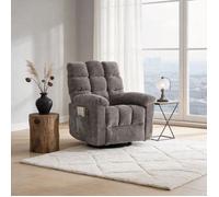 Fauteuil Massant Inclinable Électrique et Pivotant à 360° - Fauteuil Chauffant en Chenille Capitonné Gris - Pour personnes âgées