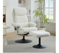 Fauteuil massant Relax 5 points inclinable chauffage pivotant 360° tissu chenille Blanc