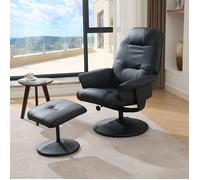 Fauteuil massant Relax avec chauffage ottomane pivotant 360° tissu PU Noir design moderne
