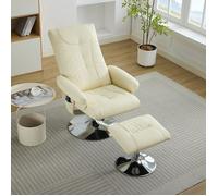 Fauteuil massant Relax inclinable 5 points chauffage pivotant 360° tissu PU beige