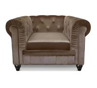 Fauteuil - MENZZO - Chesterfield - Velours Taupe - 1 place - Style Classique