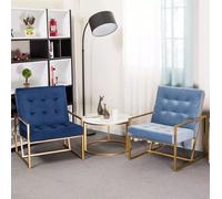 Fauteuil Métal Design Coussin Lounge Club Chaise Siège Relax Luxe Chambre Bleu Nouveau