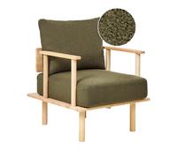 Fauteuil Minimaliste en Bouclé Rembourré Structure en Bois Clair Vert Foncé Aske