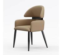 Fauteuil moderne de salle à manger capitonné en cuir de qualité supérieure avec dossier incurvé et pieds en métal élégant pour cuisine, restaurant ou invité, couleur curry